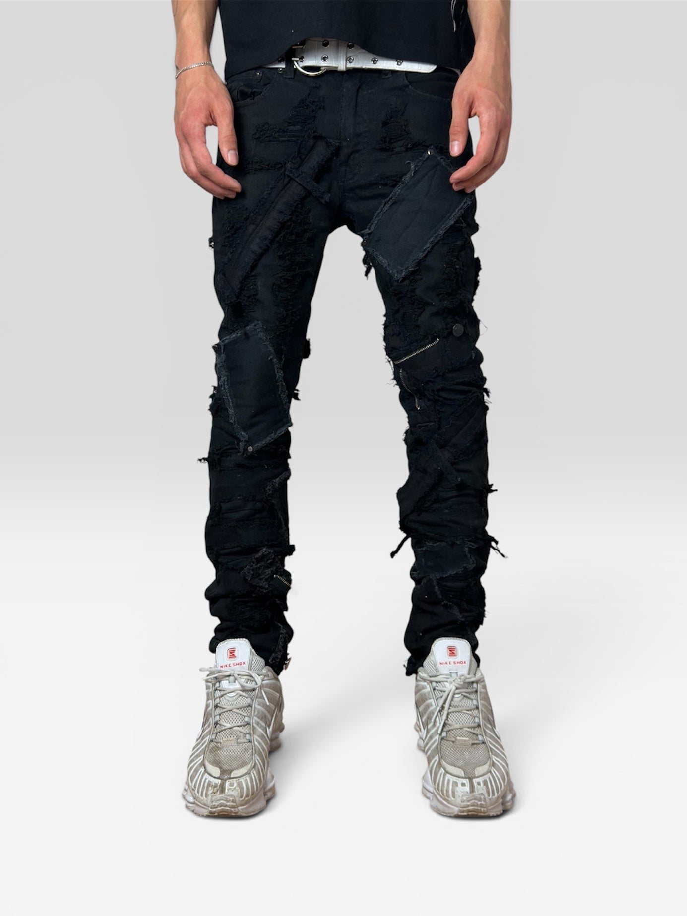 1of1 full distressed black jeans