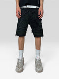 1of1 full distressed black shorts