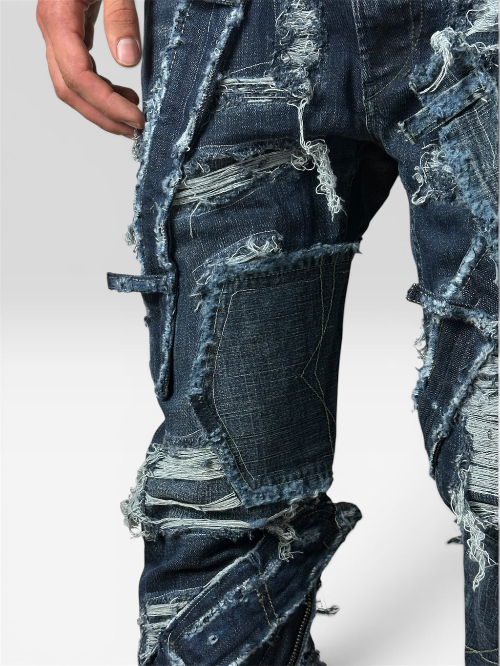 1of1 distressed blue jeans