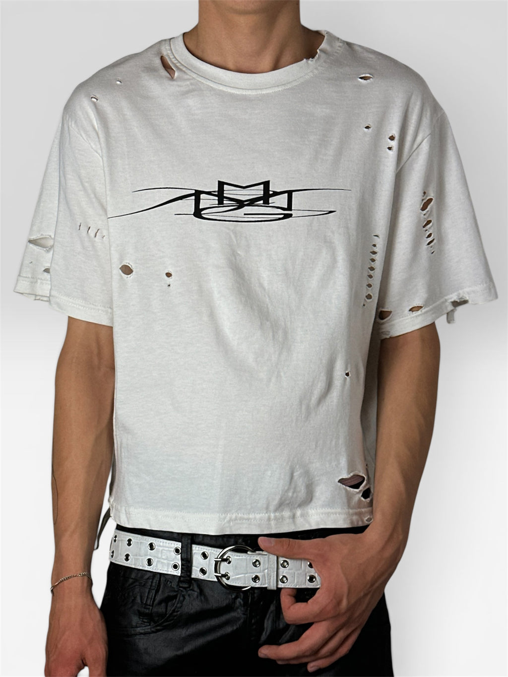1of1 distressed calm pressure white tee