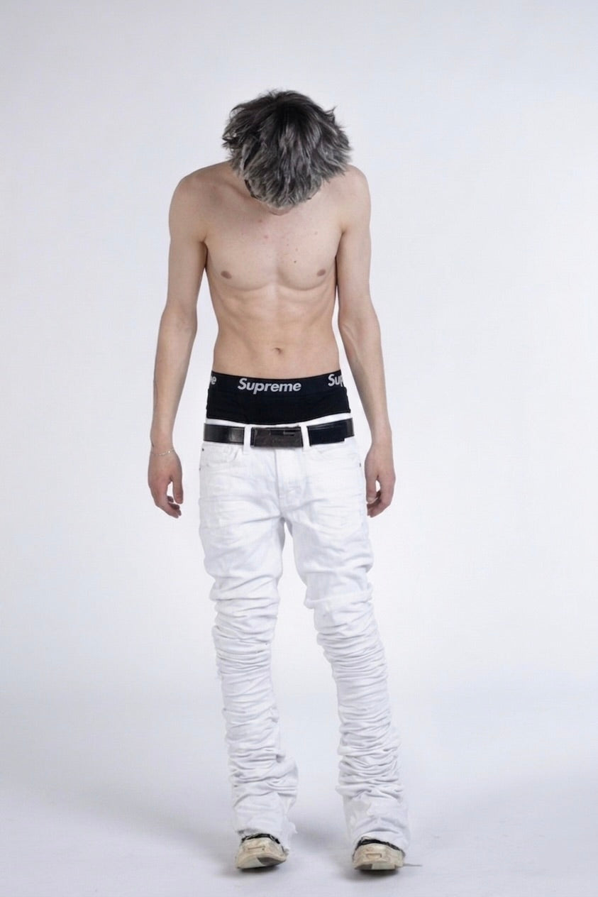 waxed double white jeans