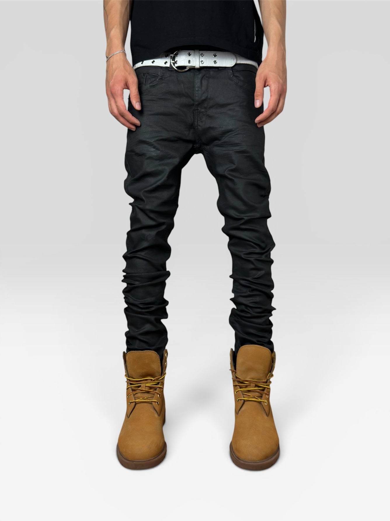 1of1 waxed slim black jeans