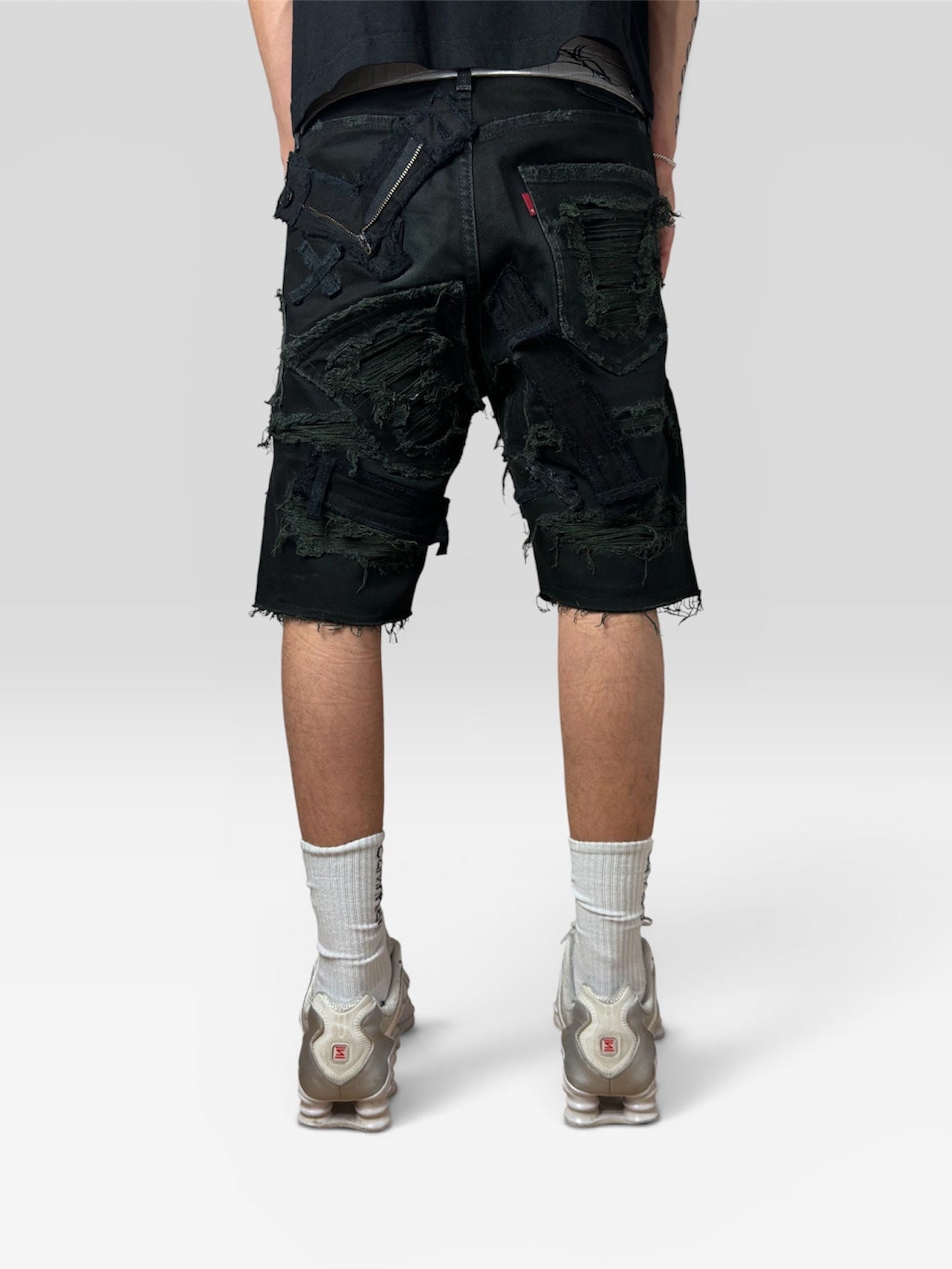 1of1 full distressed black shorts