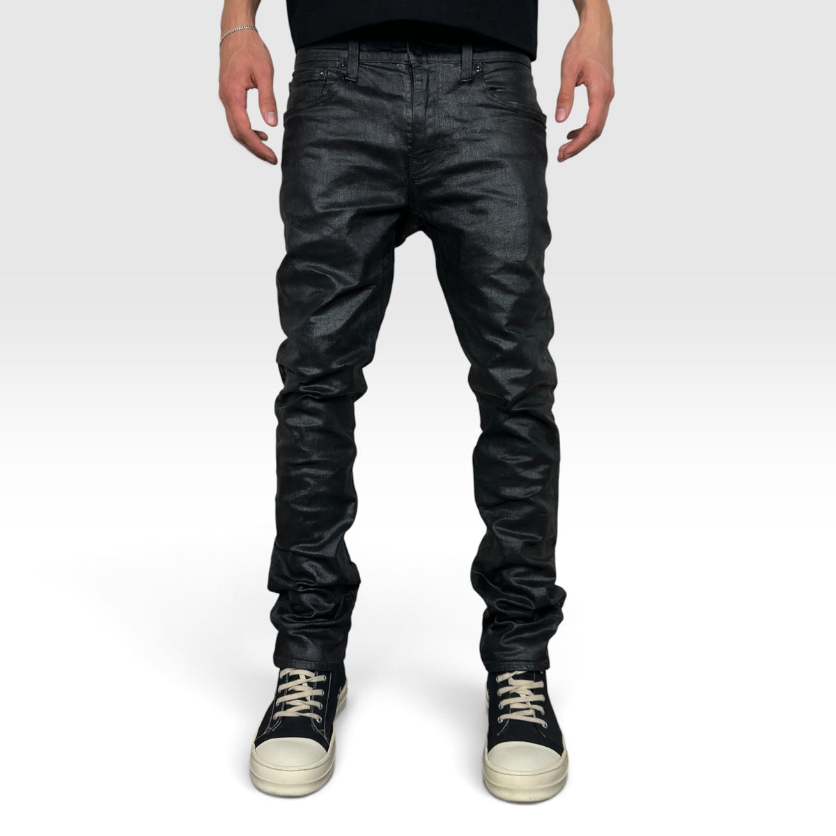 waxed black jeans