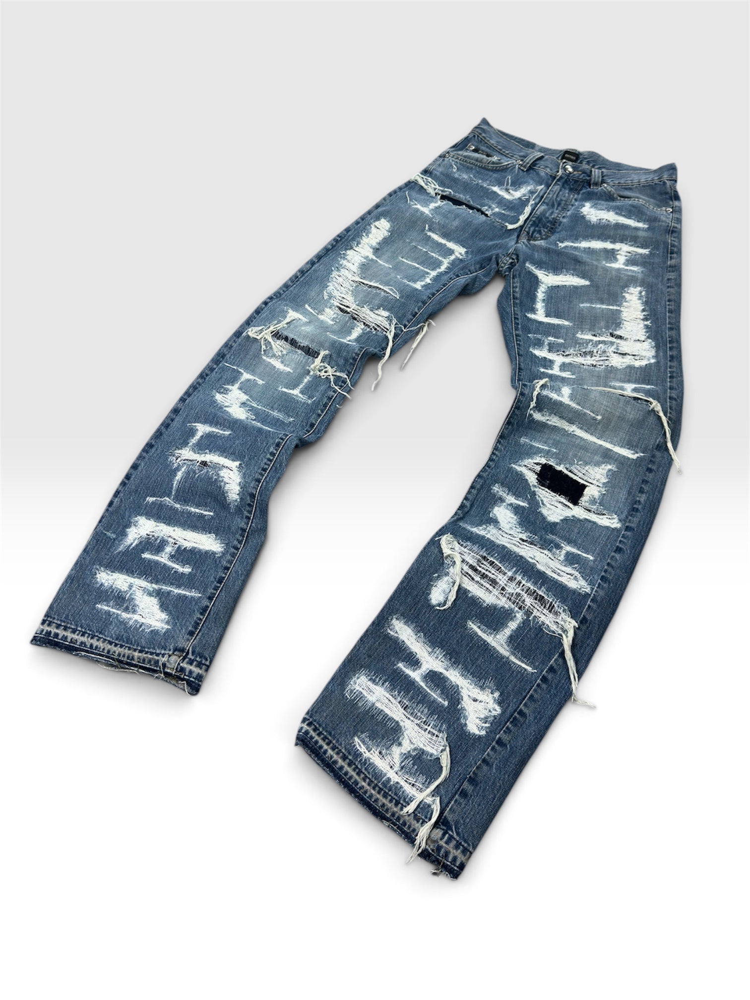 1of1 full distressed straight blue jeans