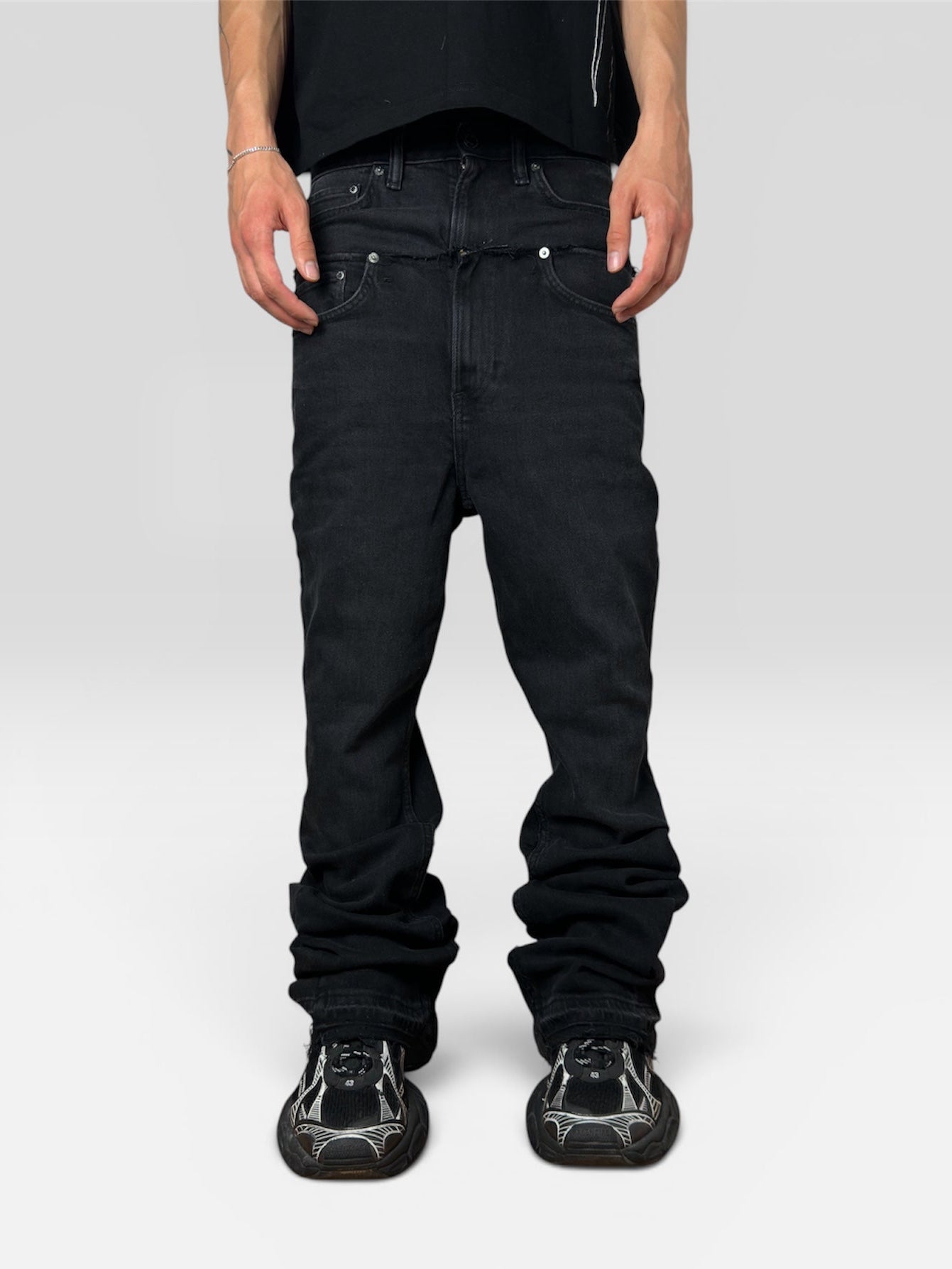 1of1 double waist flared black jeans