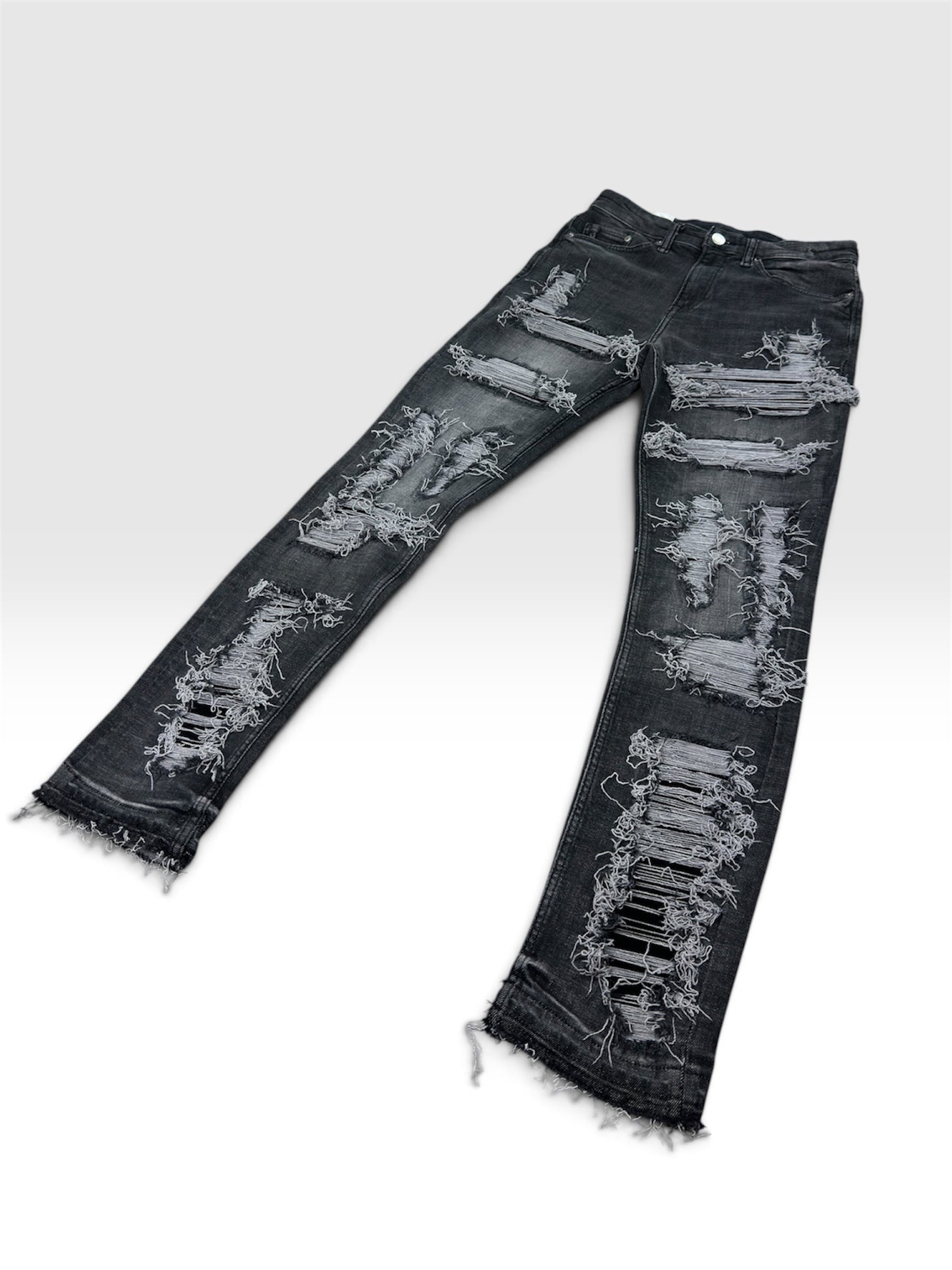 1of1 distressed slim fit grey jeans
