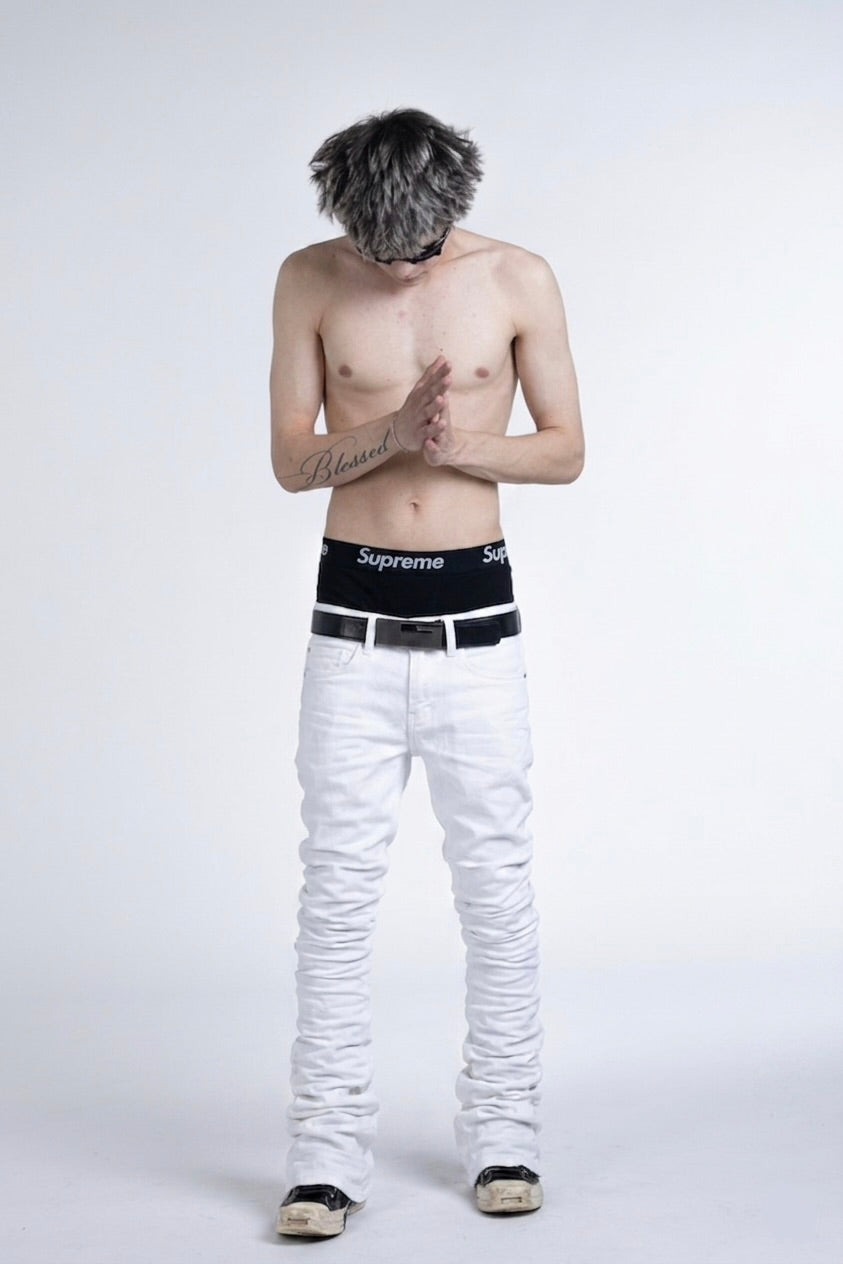 waxed double white jeans