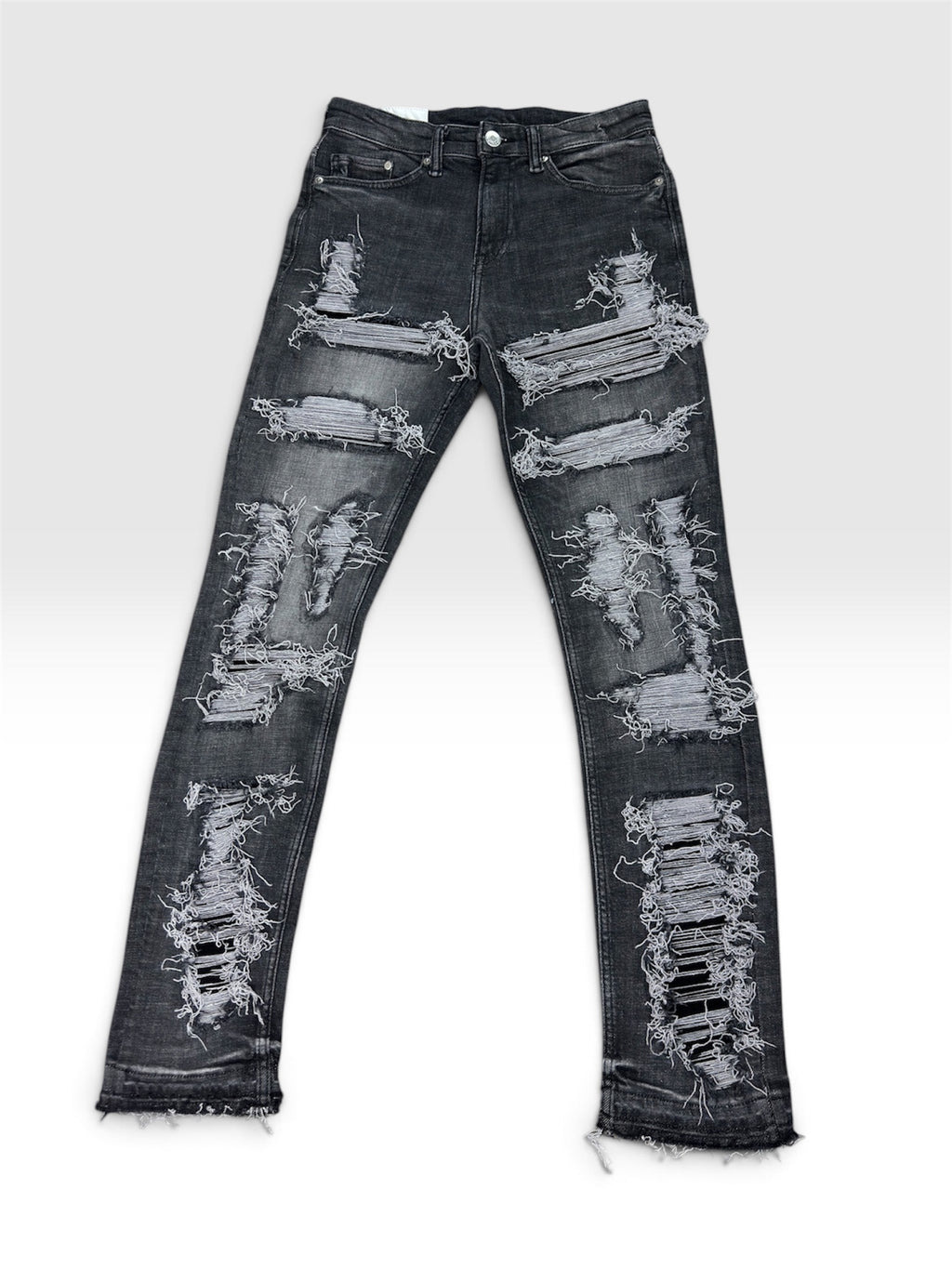1of1 distressed slim fit grey jeans