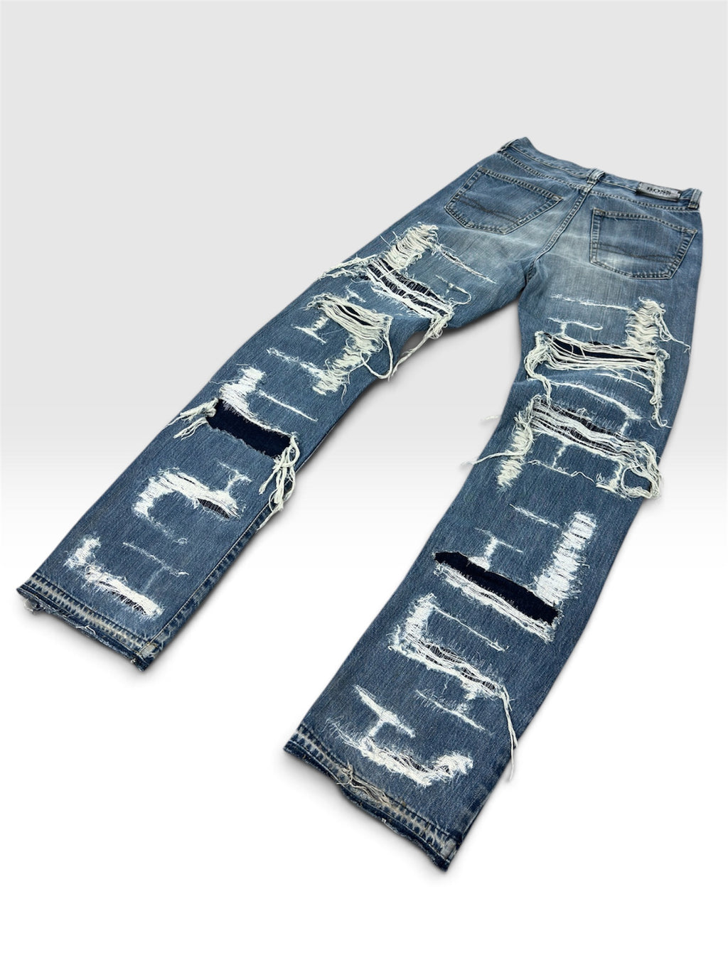 1of1 full distressed straight blue jeans