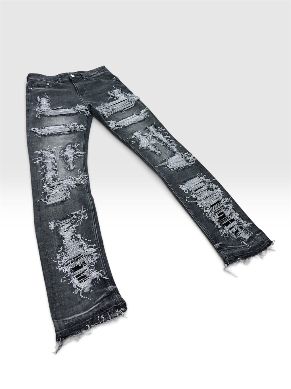 1of1 distressed slim fit grey jeans