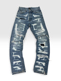 1of1 full distressed straight blue jeans
