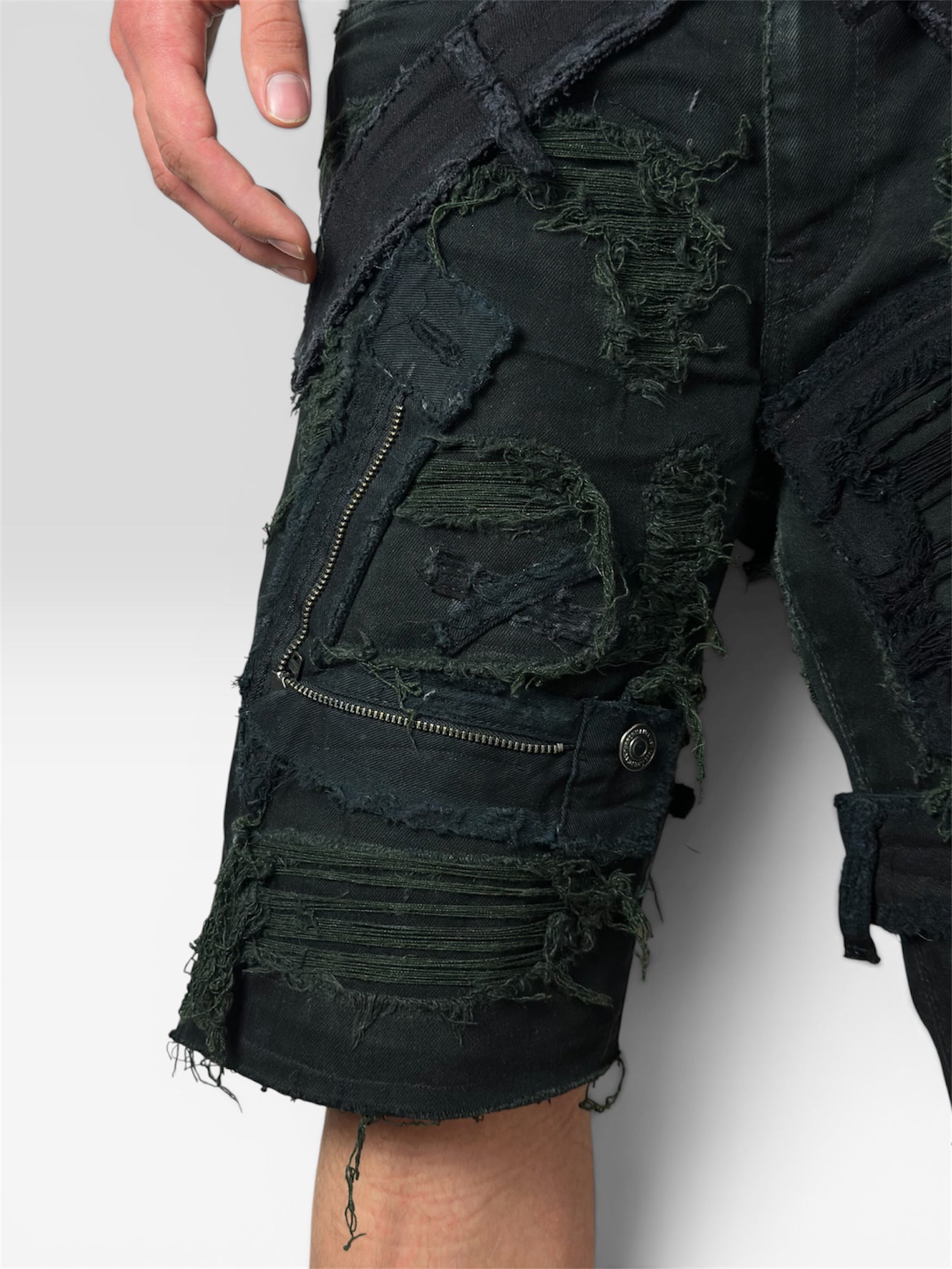 1of1 full distressed black shorts